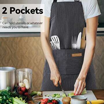 NLUS 2 Pcs Kitchen Cooking Aprons - Adjustable Cotton Blend with Pockets for Chefs