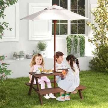 Olakids Kids Picnic Table, Outdoor Toddler Wooden Table and Chair Set with Removable Umbrella, Child...
