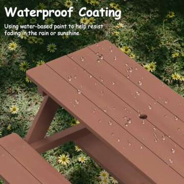 Olakids Kids Picnic Table, Outdoor Toddler Wooden Table and Chair Set with Removable Umbrella, Children Activity Furniture Bench Set for Patio Garden Backyard