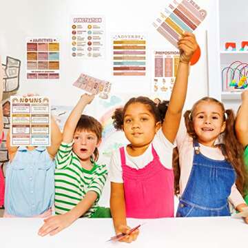 Eersida 10 Pcs Boho Rainbow Grammar Educational Posters Parts of Speech for Elementary Classroom Decor English Teachers School Learning Supplies, 8 x 10 Inch