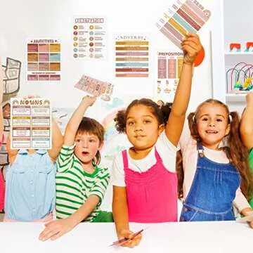 Eersida 10 Pcs Boho Rainbow Grammar Educational Posters Parts of Speech for Elementary Classroom Decor English Teachers School Learning Supplies, 8 x 10 Inch