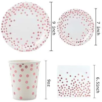 White and Rose Gold Party Supplies - 175 Disposable Dinnerware Set Rose Gold Dot on White Paper Plates and Napkins Cups Silverware Serves 25 Sets for Wedding Bridal Shower Engagement Birthday Parties