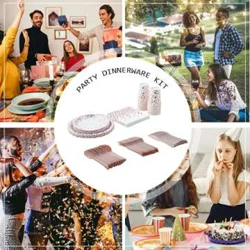 White and Rose Gold Party Supplies - 175 Disposable Dinnerware Set Rose Gold Dot on White Paper Plates and Napkins Cups Silverware Serves 25 Sets for Wedding Bridal Shower Engagement Birthday Parties
