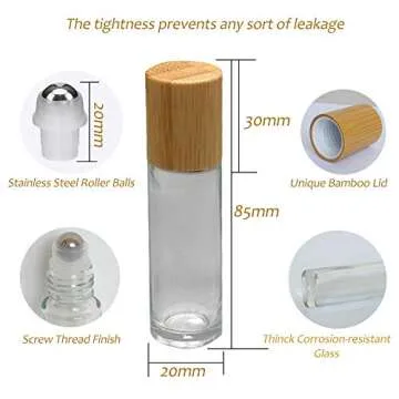 12Pcs 10ml Glass Roll On Bottle with Bamboo Lid for Essential Oils, Creatiee Eco-friendly Refillable Clear Perfume Sample Bottles with Stainless Steel Roller Ball - Portable & Practical…
