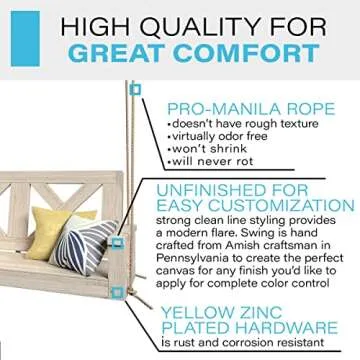 Porchgate Amish Heavy Duty 700 Lb Farmhouse Porch Swing W/Ropes (4 Foot, Unfinished)