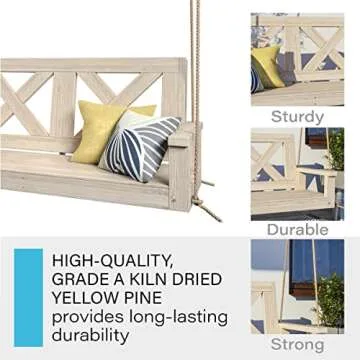 Porchgate Amish Heavy Duty 700 Lb Farmhouse Porch Swing W/Ropes (4 Foot, Unfinished)