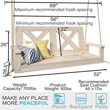 Porchgate Amish Heavy Duty 700 Lb Farmhouse Porch Swing W/Ropes (4 Foot, Unfinished)