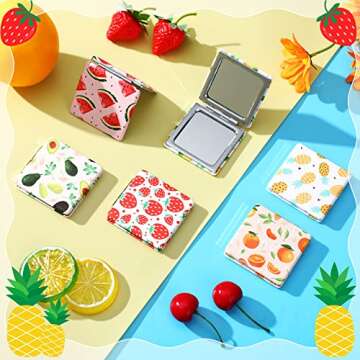 Vicenpal Compact Mirrors Small Pocket Fruit Design Mini Magnifying Portable Makeup Compact Pu Leathe...