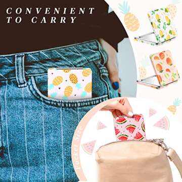 Vicenpal Compact Mirrors Small Pocket Fruit Design Mini Magnifying Portable Makeup Compact Pu Leather Double Sided Pocket Mirror for Women Girls Mother Kids Gift(6 Pcs)