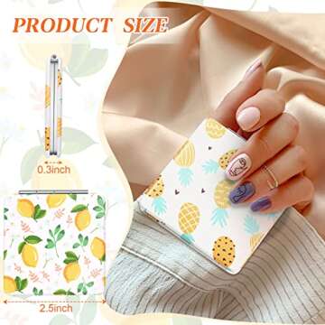 Vicenpal Compact Mirrors Small Pocket Fruit Design Mini Magnifying Portable Makeup Compact Pu Leather Double Sided Pocket Mirror for Women Girls Mother Kids Gift(6 Pcs)