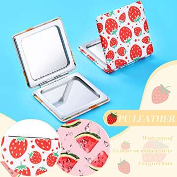 Vicenpal Compact Mirrors Small Pocket Fruit Design Mini Magnifying Portable Makeup Compact Pu Leather Double Sided Pocket Mirror for Women Girls Mother Kids Gift(6 Pcs)