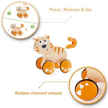 Hape Dante Push and Go | Wooden Push, Release & Go Cat Toddler Toy with Wheels