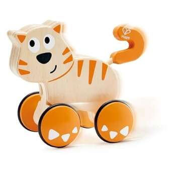 Hape Dante Push and Go | Wooden Push, Release & Go Cat Toddler Toy with Wheels