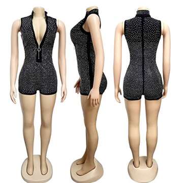 PORRCEY Women Sexy Tights Hot Drilling Rhinestone Jumpsuit Party Club Night Romper (3202,Black,S)