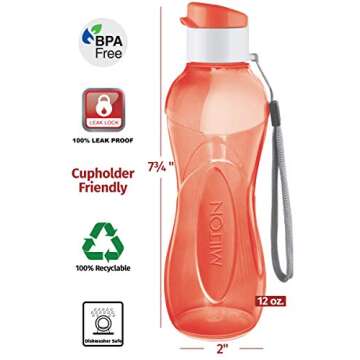 MILTON 6-pack -12 oz Kids Water Bottles for School and Sports