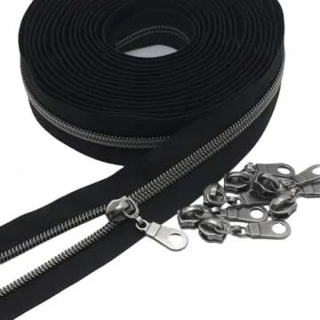YaHoGa #5 Gunmetal Metallic Nylon Coil Zippers Black Tape 10 Yards with 25 Sliders for DIY Sewing Cr...