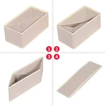 DIOMMELL 6 Pack Foldable Cloth Storage Box Closet Dresser Drawer Organizer Fabric Baskets Bins Containers Divider for Clothes Underwear Bras Socks Lingerie Clothing,Beige 060