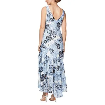 Alex Evenings Women's Sleeveless Printed Chiffon Dress with Shawl, Hydrangea and Black, 14