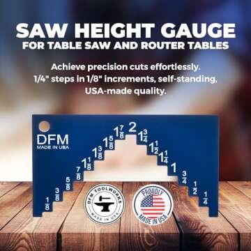 DFM Tool Works Saw Height Gauge – Precision Table Saw & Router Tool for Alignment and Calibration