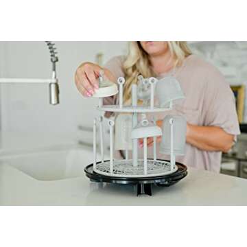 The First Years Spin Stack Bottle Drying Rack — Black — 2-Tier Rotating Countertop Drying Rack f...