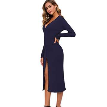 CMZ2005 Women's Long Sleeve Cardigan Maxi Dress Fall Knit Bodycon Dress Button Down Sweater Dress 6088(X-Small,Navy)
