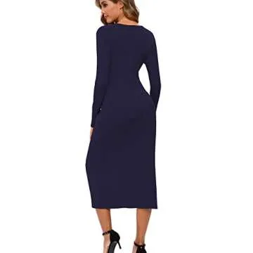 CMZ2005 Women's Long Sleeve Cardigan Maxi Dress Fall Knit Bodycon Dress Button Down Sweater Dress 6088(X-Small,Navy)