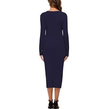 CMZ2005 Women's Long Sleeve Cardigan Maxi Dress Fall Knit Bodycon Dress Button Down Sweater Dress 6088(X-Small,Navy)