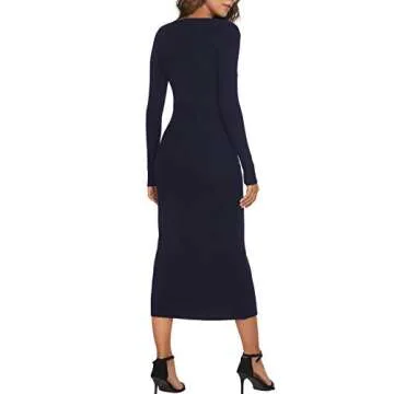 CMZ2005 Women's Long Sleeve Cardigan Maxi Dress Fall Knit Bodycon Dress Button Down Sweater Dress 6088(X-Small,Navy)