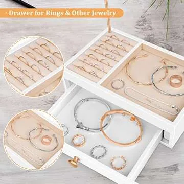 Teamkio Jewelry Organizer with Large Storage Drawer, Jewelry Stand, Jewelry Holder for Necklace, Rin...