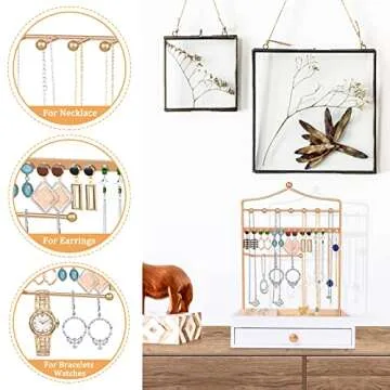 Teamkio Jewelry Organizer with Large Storage Drawer, Jewelry Stand, Jewelry Holder for Necklace, Rings, Bracelets, Watches