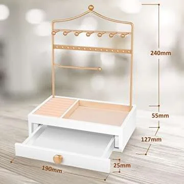 Teamkio Jewelry Organizer with Large Storage Drawer, Jewelry Stand, Jewelry Holder for Necklace, Rings, Bracelets, Watches