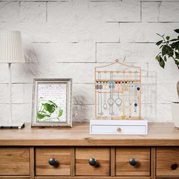 Teamkio Jewelry Organizer with Large Storage Drawer, Jewelry Stand, Jewelry Holder for Necklace, Rings, Bracelets, Watches