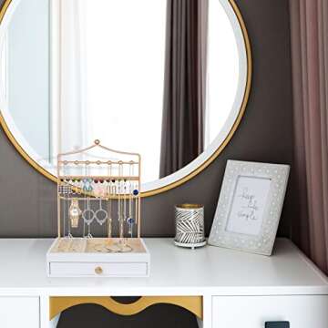 Teamkio Jewelry Organizer with Large Storage Drawer, Jewelry Stand, Jewelry Holder for Necklace, Rings, Bracelets, Watches