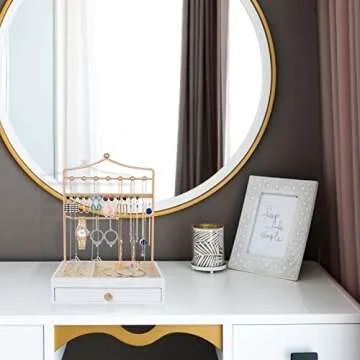 Teamkio Jewelry Organizer with Large Storage Drawer, Jewelry Stand, Jewelry Holder for Necklace, Rings, Bracelets, Watches