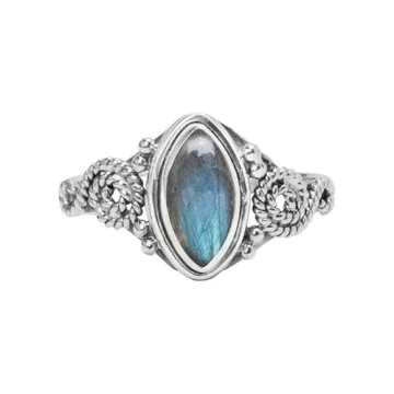 Labradorite Stone Ring, 925 Sterling Silver Ring Statement Ring For Women - Girls, 5X10mm Natural Ma...