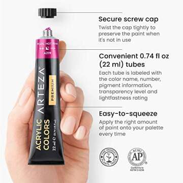 ARTEZA Metallic Acrylic Paint Set of 36 Colors with Acrylic Paint Set of 24 Colors Painting Art Supplies for Artist, Hobby Painters & Beginners