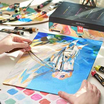 ARTEZA Metallic Acrylic Paint Set of 36 Colors with Acrylic Paint Set of 24 Colors Painting Art Supplies for Artist, Hobby Painters & Beginners