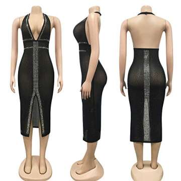 PORRCEY Women Sexy Hot Drilling Process Sexy Dress Party Club Night Dress (3732, Black,S)