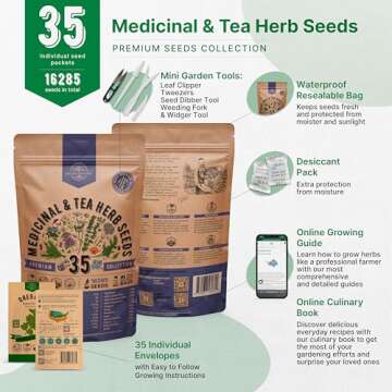 35 Medicinal & Tea Herb Seeds Variety Pack for Indoor & Outdoors