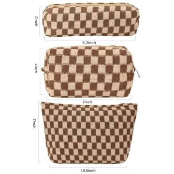 LYDZTION Checkered Makeup Bag Set - 3 Stylish Organizers