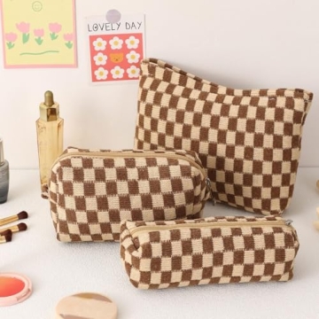 LYDZTION Checkered Makeup Bag Set - 3 Stylish Organizers