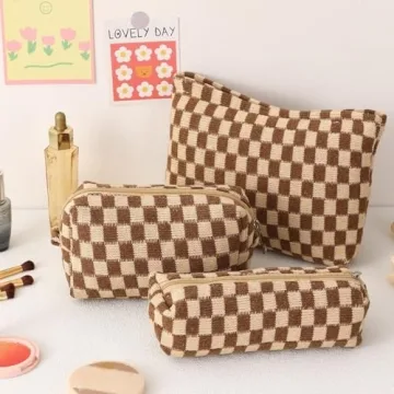 LYDZTION Checkered Makeup Bag Set - 3 Stylish Organizers