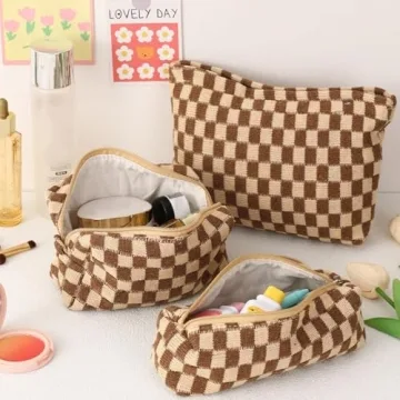 LYDZTION Checkered Makeup Bag Set - 3 Stylish Organizers