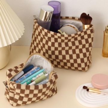 LYDZTION Checkered Makeup Bag Set - 3 Stylish Organizers