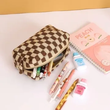 LYDZTION Checkered Makeup Bag Set - 3 Stylish Organizers
