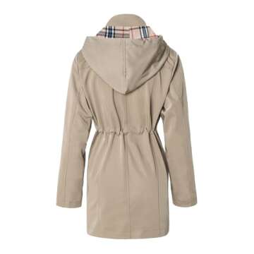 SaphiRose Women's Long Hooded Rain Jacket Outdoor Raincoat Windbreaker(Khaki,Medium)
