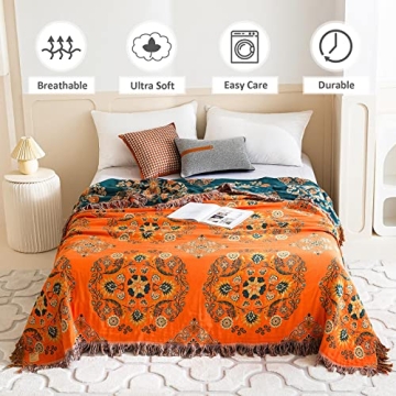 Cozy Boho Throw Blanket - 100% Cotton Chic & Versatile