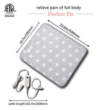 Heating Pad, 23.6''x 19.7''Inch XL Large Gray Heating Pad for Back、Waist、Abdomen 、Leg Pain Relief,with Auto Shut-Off Fast Heat-up with 6 Heating Levels Super Soft Material