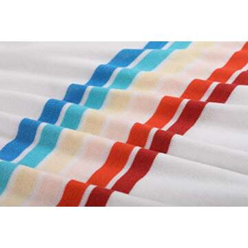 Klousilover Womens Rainbow Colorful Striped Tops Shirt Long Sleeve Crew Neck Lightweight Knit Pullover Loose Jumper Blouse