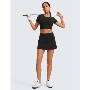 CRZ YOGA Butterluxe Skirts for Women High Waisted A Line Tennis Golf Athletic Casual Skorts with Pockets Black Small